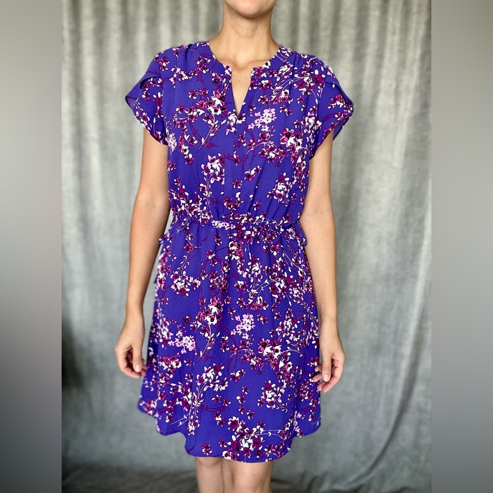 41 Hawthorn Fluttery Purple Floral Dress, Side Ties, Women’s Small